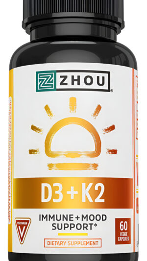 Zhou Nutrition Vitamina D3 K2, Fórmula Para La Salud Ósea Y Cardíaca 5000 Ui De Vitamina D3 Y 90 Mcg De Vitamina K2