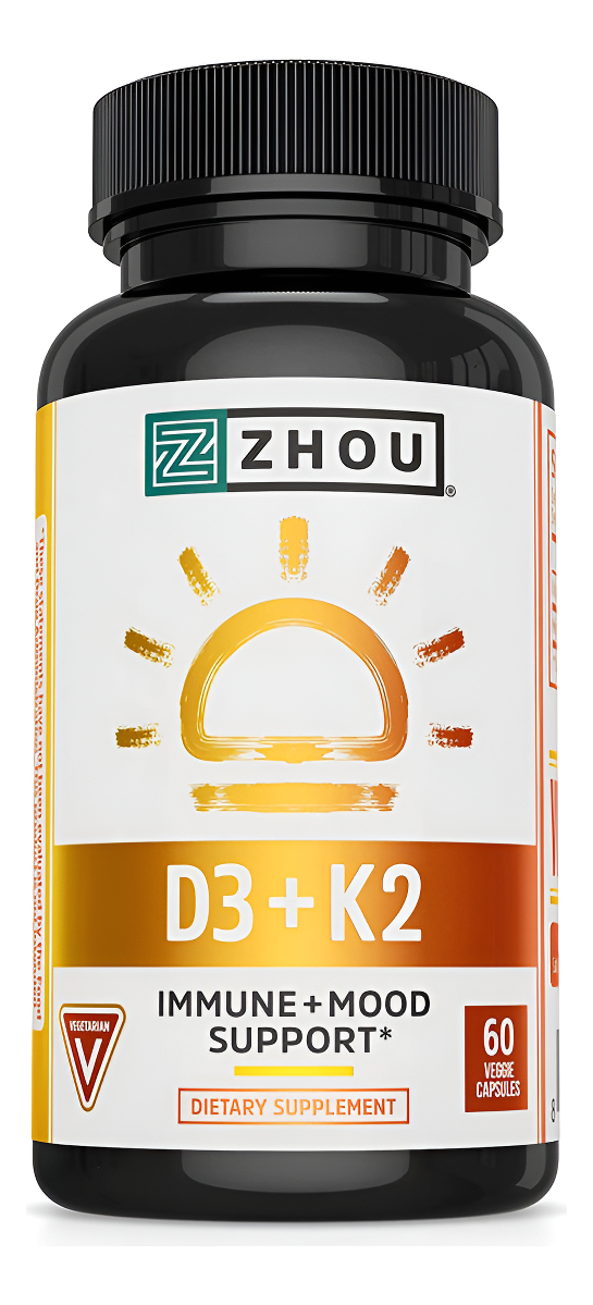 Zhou Nutrition Vitamina D3 K2, Fórmula Para La Salud Ósea Y Cardíaca 5000 Ui De Vitamina D3 Y 90 Mcg De Vitamina K2