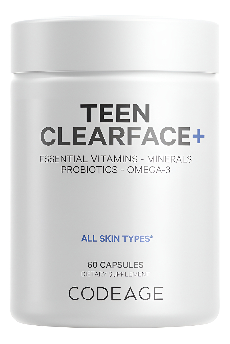 Codeage Adolescente Clearface - Cara Para Adolescentes, Piel Y Espinillas, Vitaminas A, C, D3, E, Ácido Pantoténico, Ni