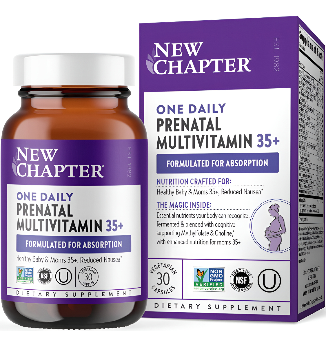New Chapter Vitaminas Prenatales, Suplemento Diario, A Partir De 35 Años Con Metilfolato + Colina, 30 Tabletas