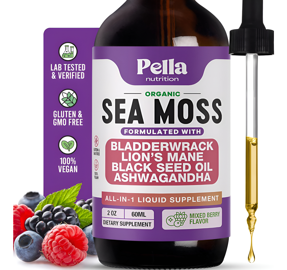 Suplemento Líquido De Musgo Marino Y Ashwagandha - Infundido Con Melena De León, Aceite De Semilla Negra Y Vejiga