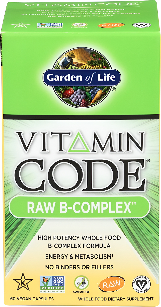 Garden Of Life Raw B Complex Vitamin Code 60 Cápsulas Veganas, Vitaminas De Alta Potencia Para Energía Y Metabolismo