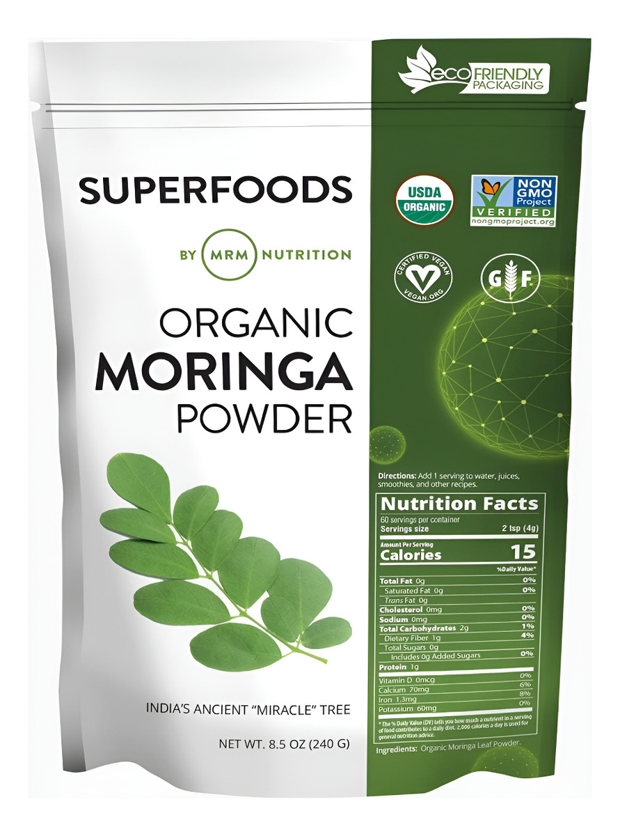 Mrm Nutrición Moringa En Polvo | Superalimentos | Salud Digestiva | Alto En Fibra | Antioxidante | 60 Porciones