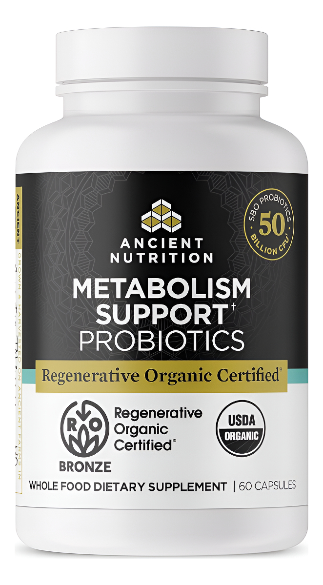 Ancient Nutrition Probióticos Regenerativos Orgánicos Certificados Para El Apoyo Del Metabolismo, 60 Cápsulas