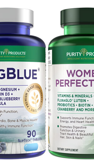Purity Products Paquete Magblue + Perfect Multi Para Mujer - Magblue (bisglicinato De Magnesio + Vitamina D3 + Más)
