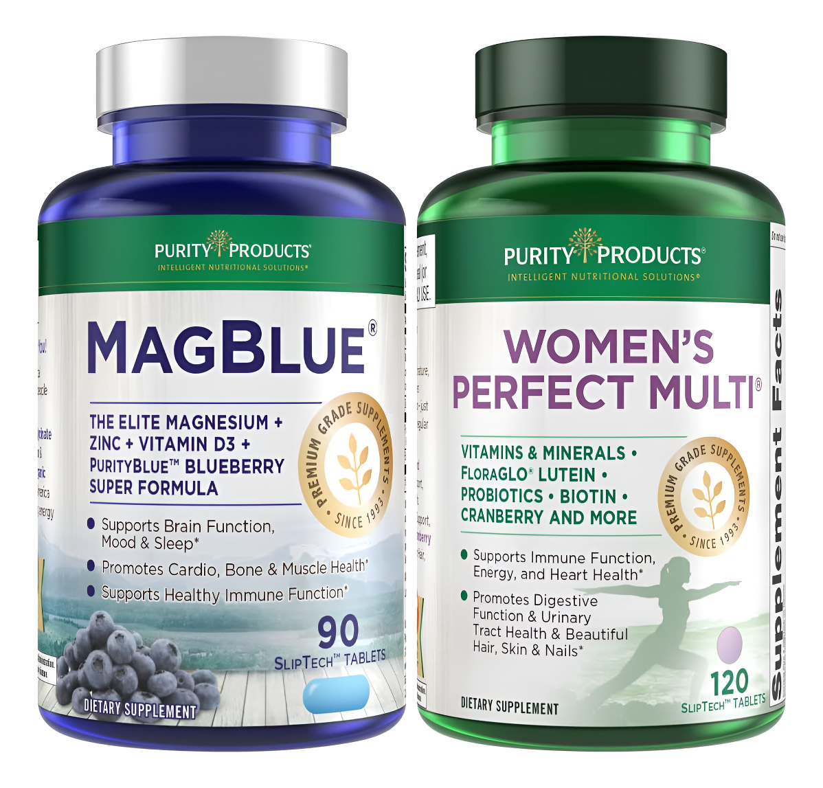 Purity Products Paquete Magblue + Perfect Multi Para Mujer - Magblue (bisglicinato De Magnesio + Vitamina D3 + Más)