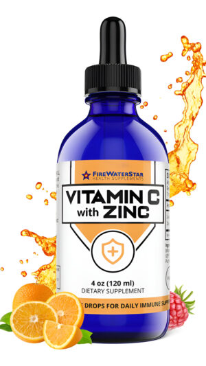 Firewaterstar Health Vitamina C Gotas Líquidas Fáciles + Ácido Ascórbico Bioactivo + Sulfato De Zinc  4 Oz