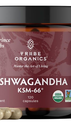 Tribe Organics Ashwagandha Ksm 66 - Suplemento Ayurvédico De Extracto De Raíz Orgánica Pura - Enfoque, Apoyo Al Estado