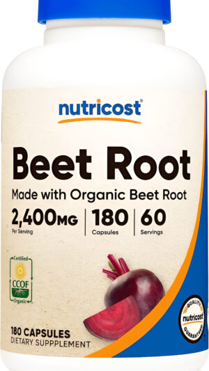 Nutricost Raíz De Remolacha 2400 Mg, 180 Cápsulas  Certificado Ccof Fabricado Con Raíz De Remolacha Orgánica, Superali