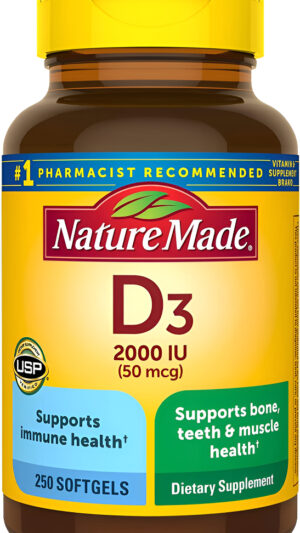 Nature Made Vitamina D3, 250 Cápsulas Blandas, Vitamina D 2000 Ui (50 Mcg)