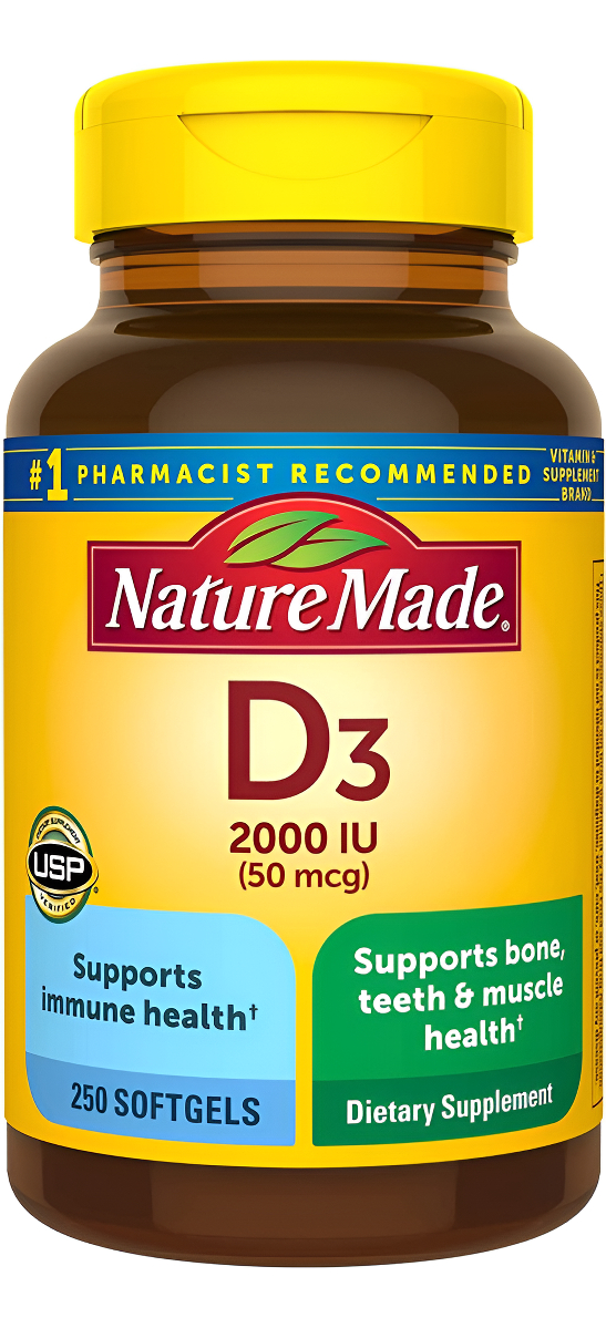 Nature Made Vitamina D3, 250 Cápsulas Blandas, Vitamina D 2000 Ui (50 Mcg)