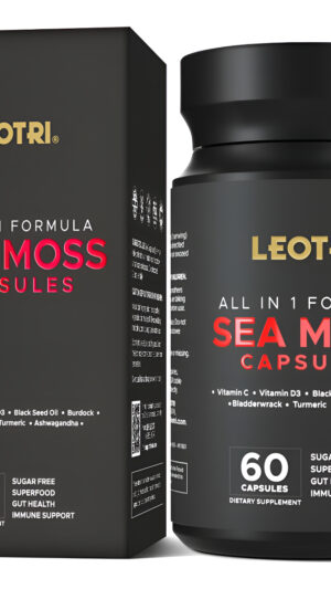 Cápsulas De Musgo Marino Irlandés Orgánico: Suplemento Todo En Uno Con Aceite De Semilla Negra Ashwagandha Raíz De Bard