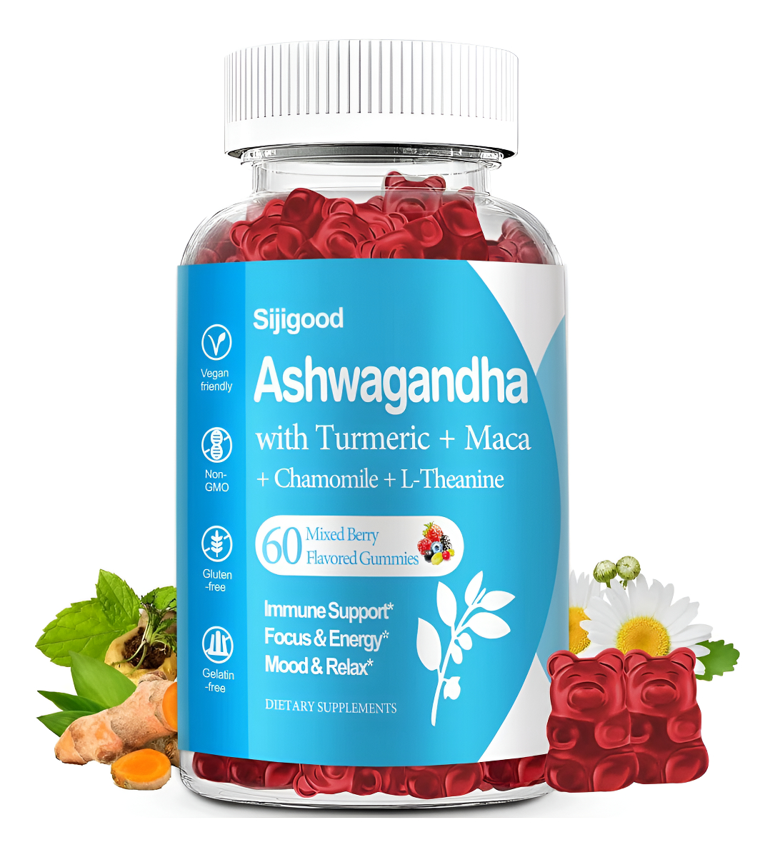 Gomitas Ashwagandha Con Raíz De Maca Y L-teanina, 2500 Mg De Suplemento Orgánico De Raíz De Ashwa Para Mujeres Y Hombre