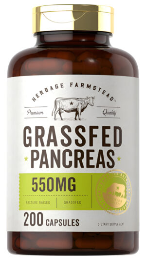 Carlyle Herbage Farmstead - Páncreas De Carne Alimentada Con Pasto | 550 Mg | 200 Cápsulas | Suplemento Bovino Criado E