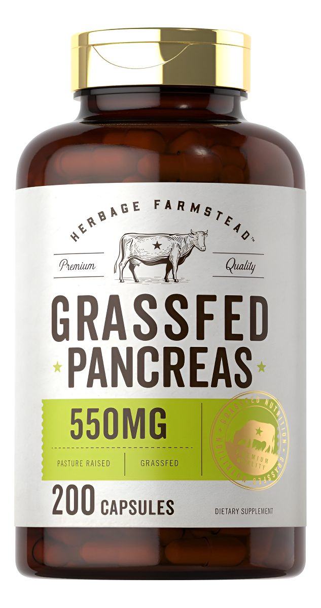 Carlyle Herbage Farmstead - Páncreas De Carne Alimentada Con Pasto | 550 Mg | 200 Cápsulas | Suplemento Bovino Criado E