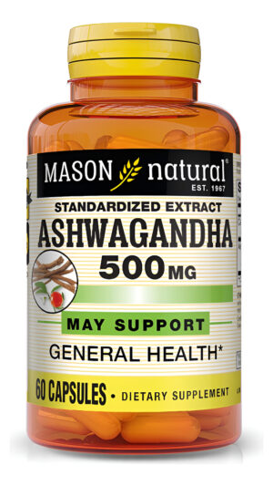 Mason Natural Ashwagandha 500 Mg - Respuesta Saludable Al Estrés Y Apoyo Al Estado De Ánimo, Suplemento De Hierbas, 60 Cápsulas
