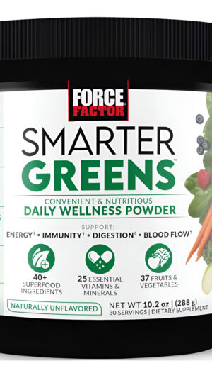 Force Factor Smarter Greens - Polvo De Bienestar Diario Para Apoyar La Energía, La Inmunidad Y La Digestión, Polvo De V
