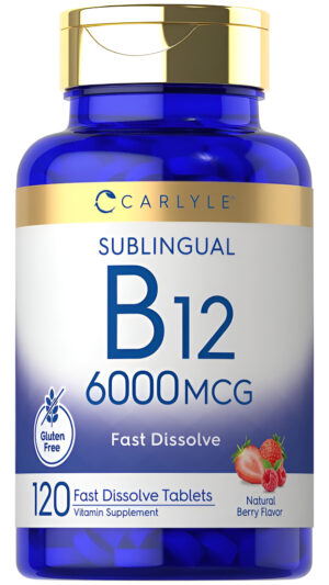 Carlyle Vitamina B-12 6000mcg | 120 Tabletas De Disolución Rápida | Sabor Natural De Bayas |