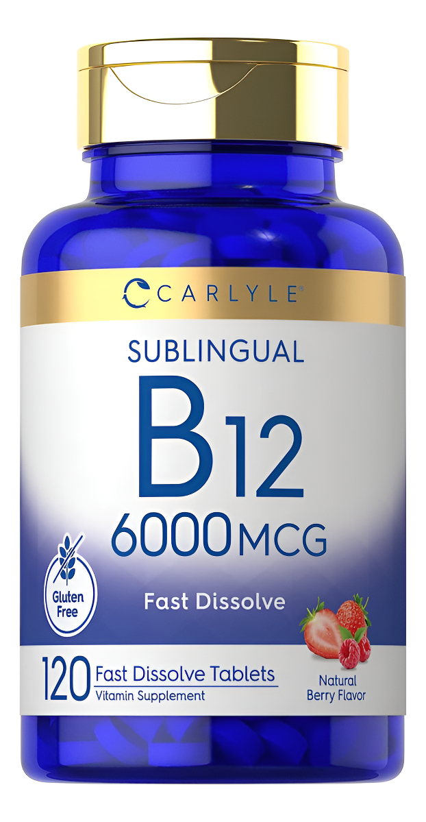 Carlyle Vitamina B-12 6000mcg | 120 Tabletas De Disolución Rápida | Sabor Natural De Bayas |