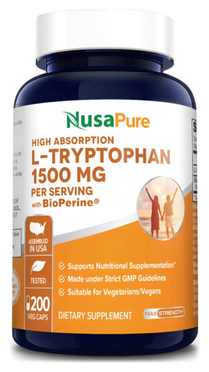 Nusapure L-triptófano 1500mg 200 Cápsulas Vegetarianas (sin Omg, Sin Gluten) Bioperine