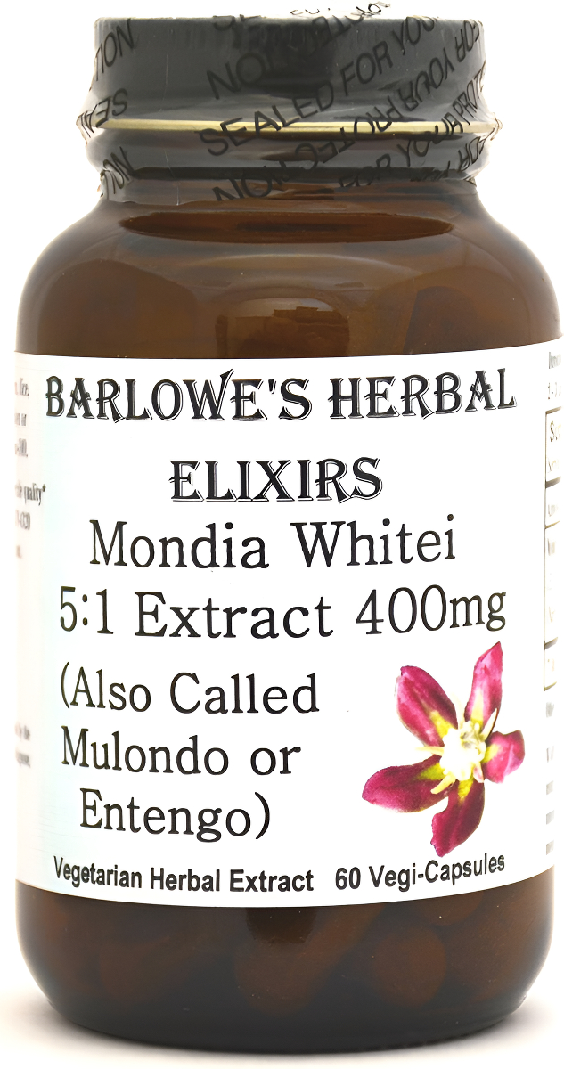 Barlowe's Herbal Elixirs Mondia Whitei Tuber 5:1 Extracto 60 400mg Vegicaps - Sin Estearato, Botella De Vidrio