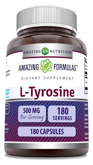 Amazing Formulas L-tirosina, 180 Cápsulas De 500 Mg | Suplemento De Aminoácidos | Sin Omg | Sin Gluten |