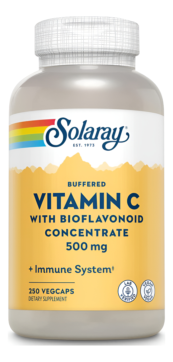 Solaray Vitamina C Tamponada De 500 Mg Con Bioflavonoides, Escaramujo Y Acerola, 250 Cápsulas Veganas