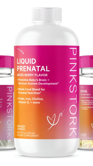 Pink Stork Paquete De Vitamina Prenatal Líquida Con Dha Y Ácido Fólico + Dha + Probióticos Prenatales Para Mujeres