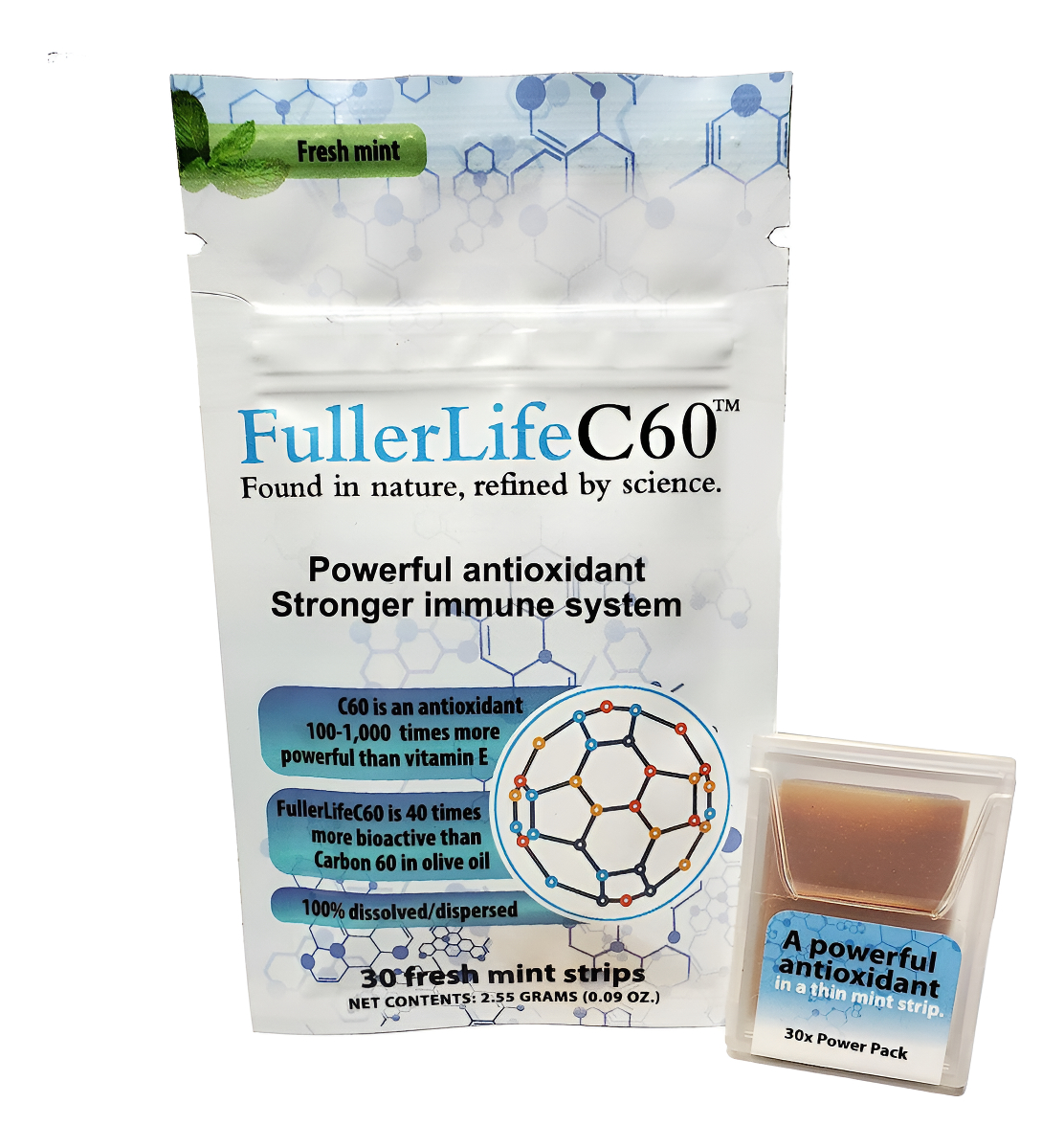 Fullerlifec60 Carbon 60 Tiras Solubles Antioxidantes | Refuerzo De Inmunidad | C60 Puro 99.99% Libre De Solventes |