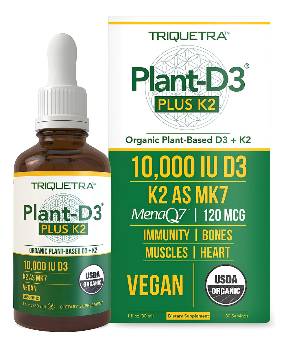 Triquetra Health Organic Plant D3 + K2 - 10,000 Iu D3 - All-trans Mk7 De Menaq7 (120 Mcg K2) - Gotas D3 Sublinguales