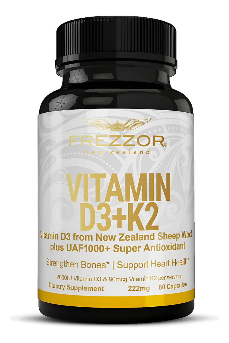 Frezzor Cápsulas De Vitamina D3 Y K2, Alta Potencia D3 2000iu Y K2 (mk7) 80mcg 60 Cápsulas