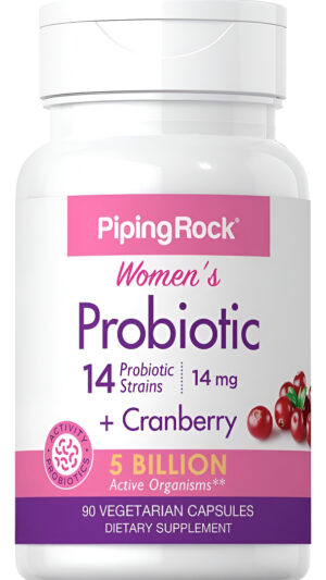 Piping Rock Probiótico Con Arándano Para Mujer | 90 Cápsulas | 14 Cepas Probióticas | Suplemento Vegetariano, Sin Omg,