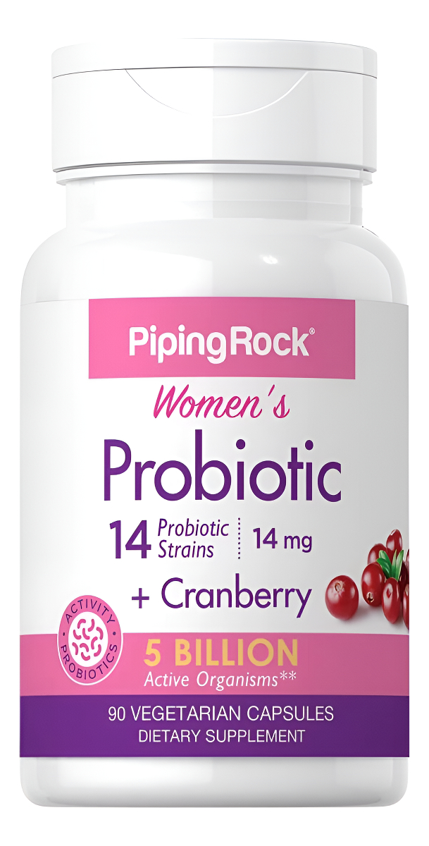 Piping Rock Probiótico Con Arándano Para Mujer | 90 Cápsulas | 14 Cepas Probióticas | Suplemento Vegetariano, Sin Omg,