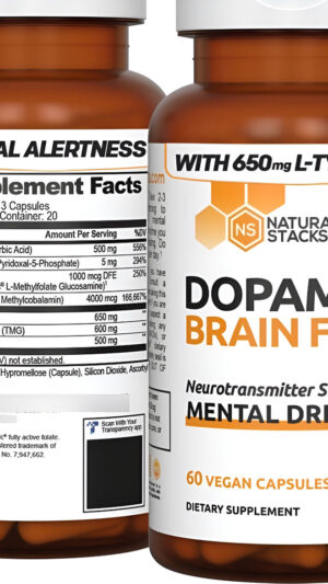 Natural Stacks, Suplemento De Dopamina Alimento Para El Cerebro (60 Cápsulas Vegetarianas), Apoyo Para El Neurotransmis