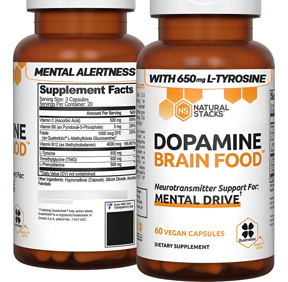 Natural Stacks, Suplemento De Dopamina Alimento Para El Cerebro (60 Cápsulas Vegetarianas), Apoyo Para El Neurotransmis