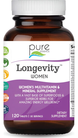 Pure Essence Longevity - Multivitamínico Para Mujeres Mayores De 40 Años, Vitaminas Con Superalimentos, Alimentos Integ