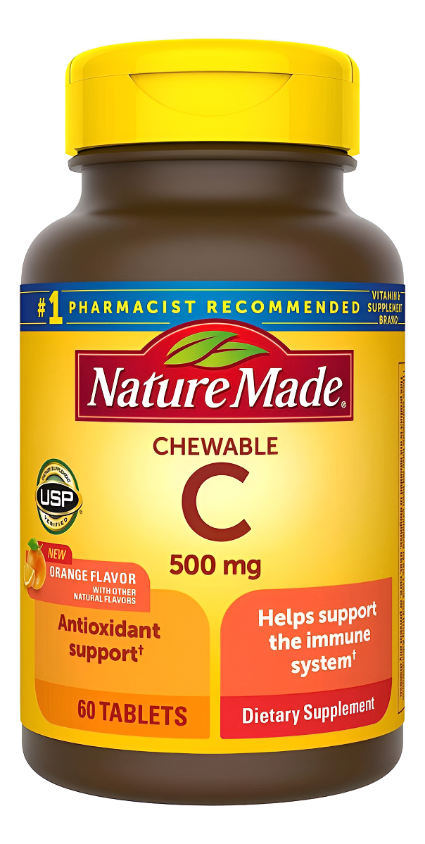 Nature Made 60 Tabletas Masticables De Vitamina C De 500 Mg, Para Apoyar El Sistema Inmunológico