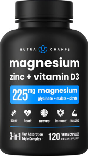 Nutrachamps Suplemento De Magnesio Y Zinc Y Vitamina D3, La Mayoría De Las Formas Biodisponibles, 120 Cápsulas Veganas