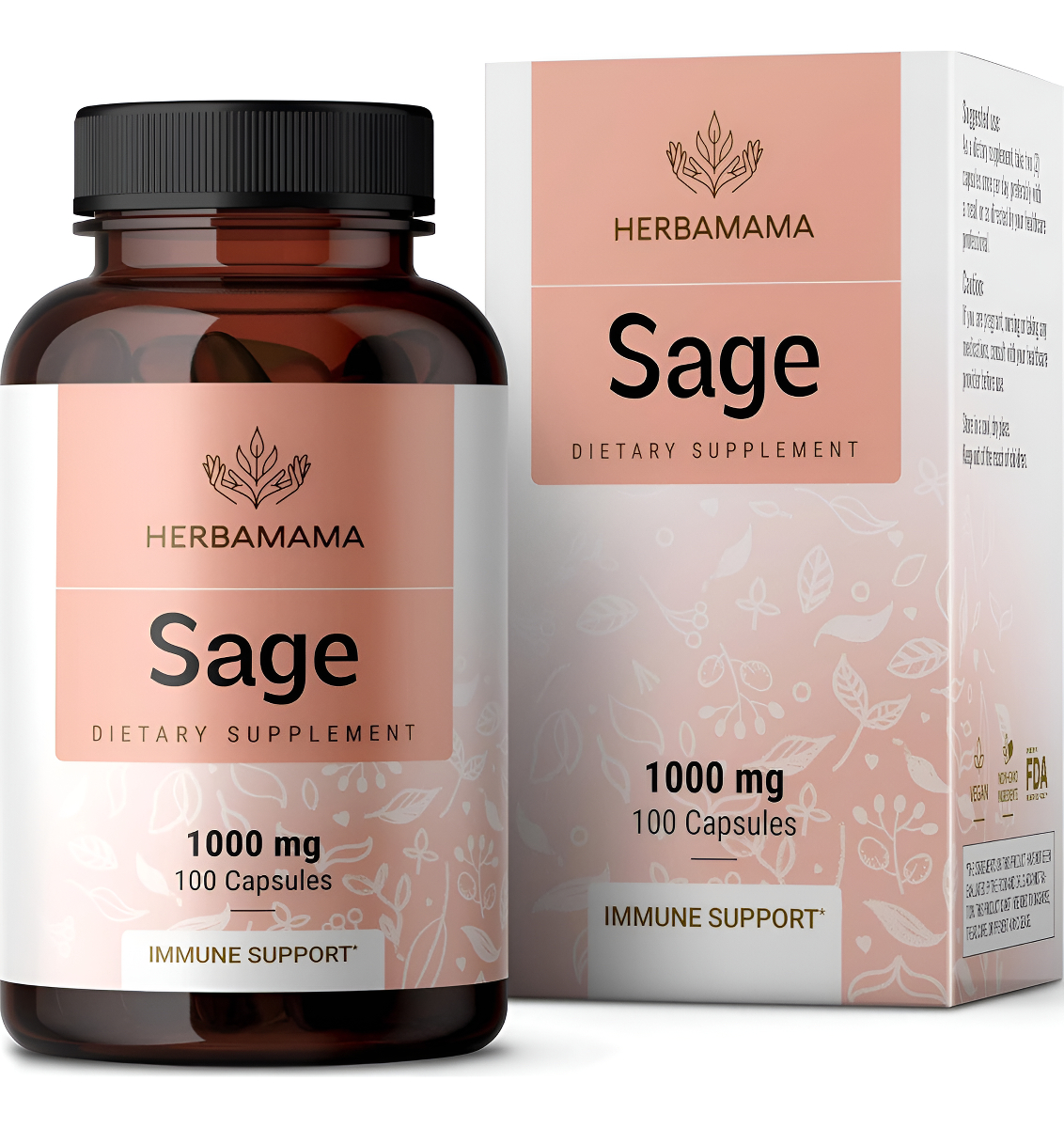 Herbamama Cápsulas De Salvia 1000 Mg, 100 Cápsulas Suplemento Nutricional Orgánico Salvia Officinalis Que Promueve