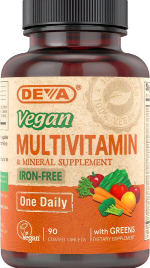 Deva Suplemento Vegano Multivitamínico Y Mineral Sin Hierro, 90 Tabletas