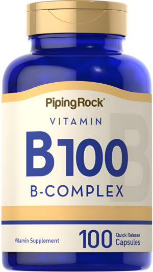 Piping Rock Complejo De Vitamina B-100 | 100 Cápsulas | Vitaminas B12, B1, B2, B6 | Suplemento Sin Omg, Sin Gluten