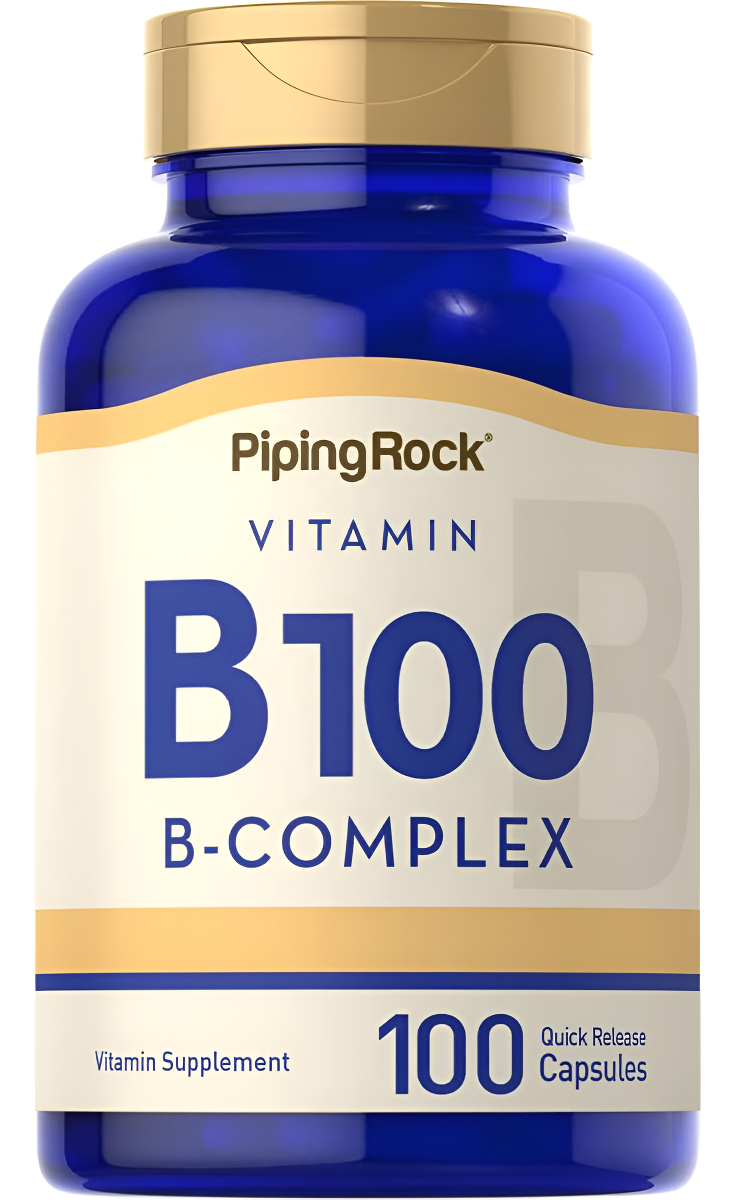 Piping Rock Complejo De Vitamina B-100 | 100 Cápsulas | Vitaminas B12, B1, B2, B6 | Suplemento Sin Omg, Sin Gluten