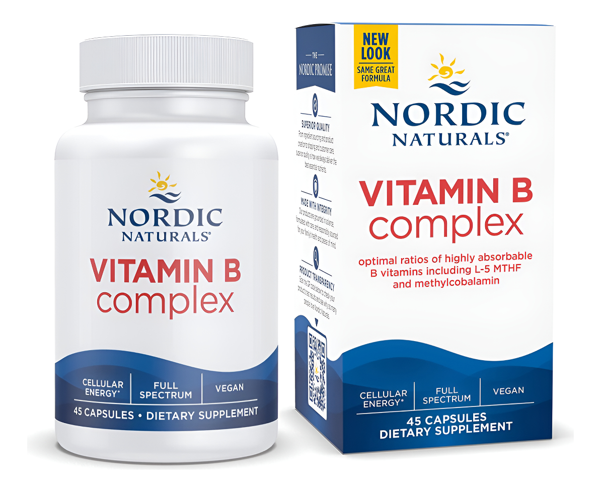 Nordic Naturals Complejo De Vitamina B, 45 Cápsulas, Salud Del Corazón Y El Cerebro, Energía, Metabolismo, Sin Omg