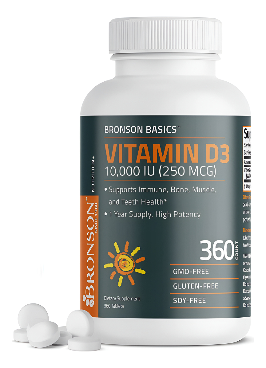 Bronson Vitamina D3 10,000 Ui (250 Mcg) Sin Omg, 360 Tabletas