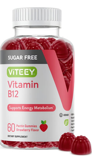 Viteey Gomitas De Vitamina B12 Para Adultos Y Adolescentes De 1000 Mcg, Sin Azúcar, 60 Unidades