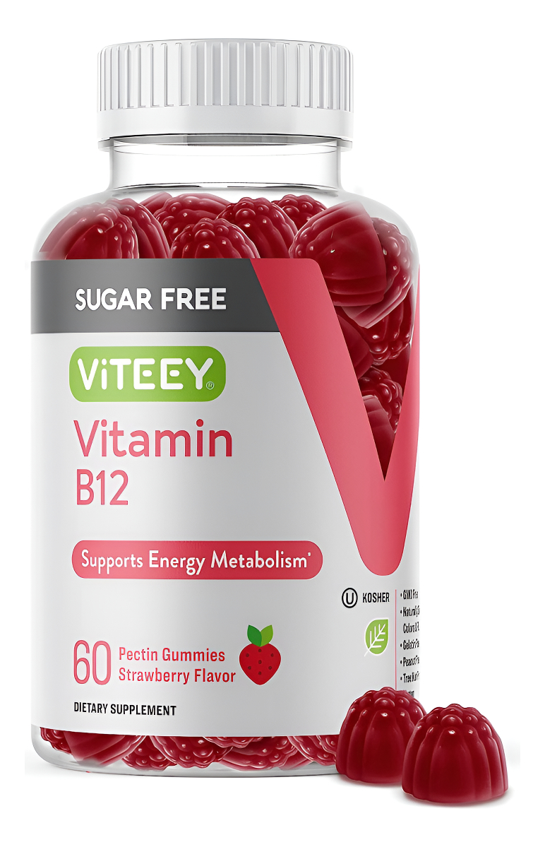 Viteey Gomitas De Vitamina B12 Para Adultos Y Adolescentes De 1000 Mcg, Sin Azúcar, 60 Unidades