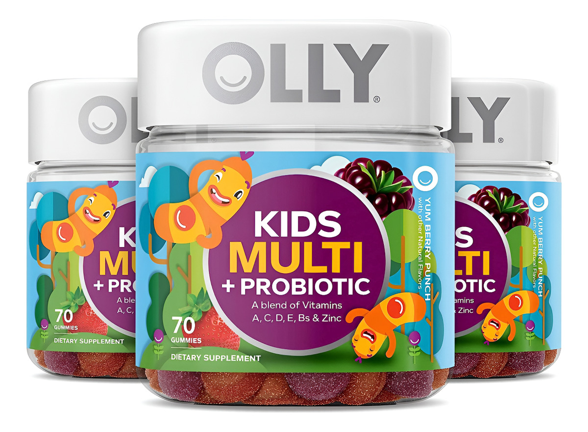 Olly Multivitamínico Para Niños + 70 Gomitas Probióticas Con Vitaminas A, C, D, E, B, Zinc (paquete De 3)