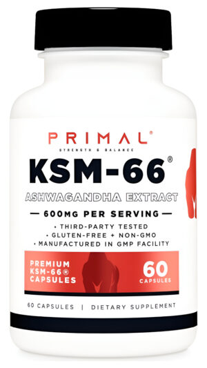 Primal Ksm-66 Ashwagandha Cápsulas (60 Cápsulas/60 Porciones, 600 Mg Ksm-66 Por Porción) | Extracto De Raíz De Ashwagan
