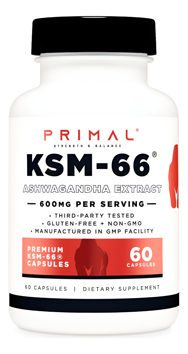 Primal Ksm-66 Ashwagandha Cápsulas (60 Cápsulas/60 Porciones, 600 Mg Ksm-66 Por Porción) | Extracto De Raíz De Ashwagan