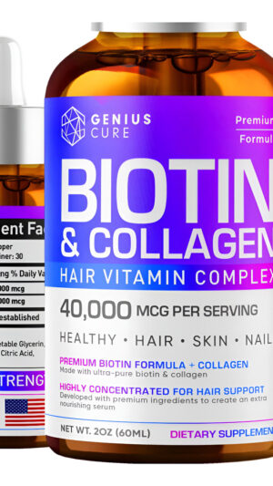 Genius Cure Genius Biotina Y Colágeno Gotas De Apoyo Para El Crecimiento Del Cabello 2 Fl. Oz.
